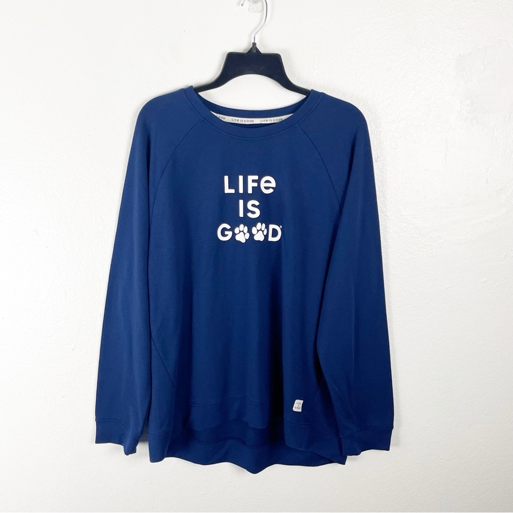 LIFE IS GOOD Blue Long Sleeves Dog Paw Print Sleep Sweatshirt, Size XL